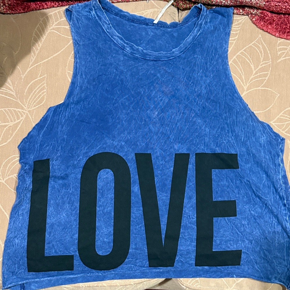 ~JC fits~ Blue Sleeveless Top with 'LOVE, HATE’ Print